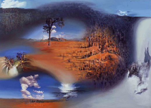 Title: Tapestry of Vision, Oil & Phototransfer on Canvas, 141 x 85 cm, 1994.